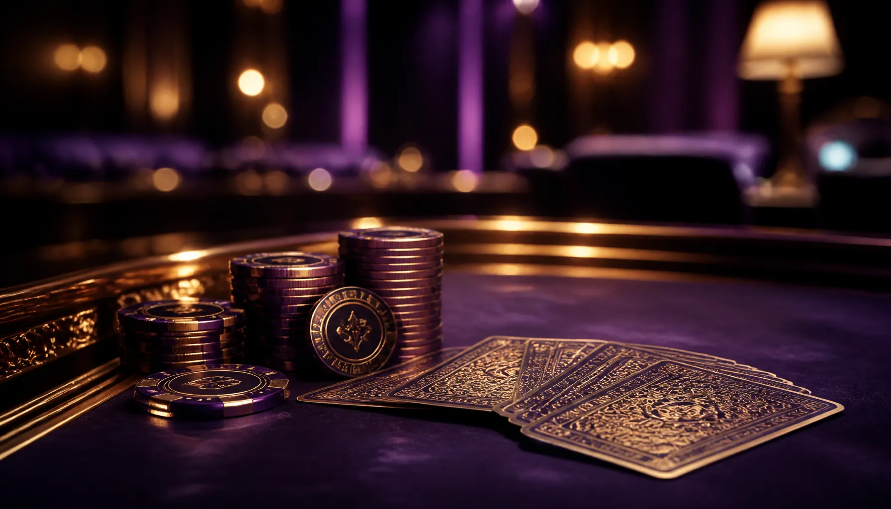 Close-up of gleaming gold dice resting on deep emerald velvet surface under warm cinematic light